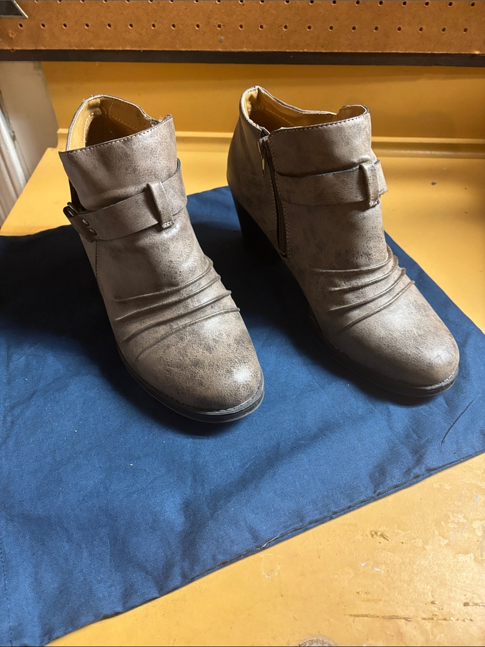 Natural Soul Distressed Taupe Ankle Booties with Buckle Detail